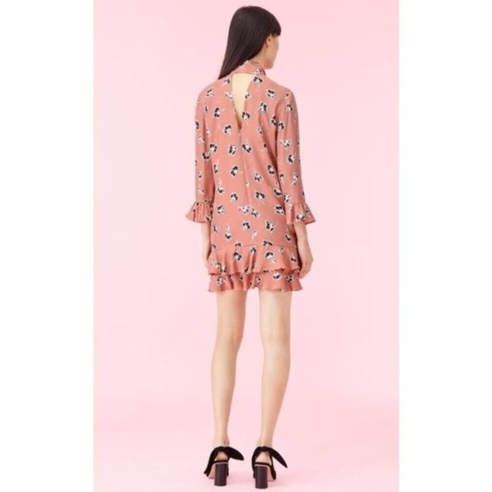 Rebecca Taylor coral pink silk dress Ikat Paintbrush ruffle dress size 0 - Picture 3 of 14
